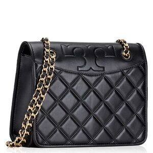 TORY BURCH *NWOT* Savannah Convertible Shoulder Bag in Black Leather Gold Chain